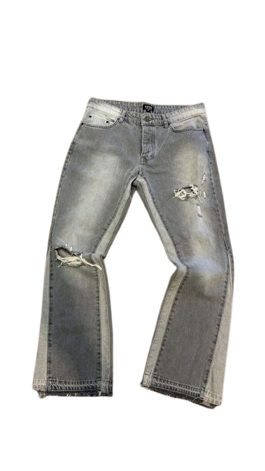 Grey Reconstructed Distressed Flare Jeans